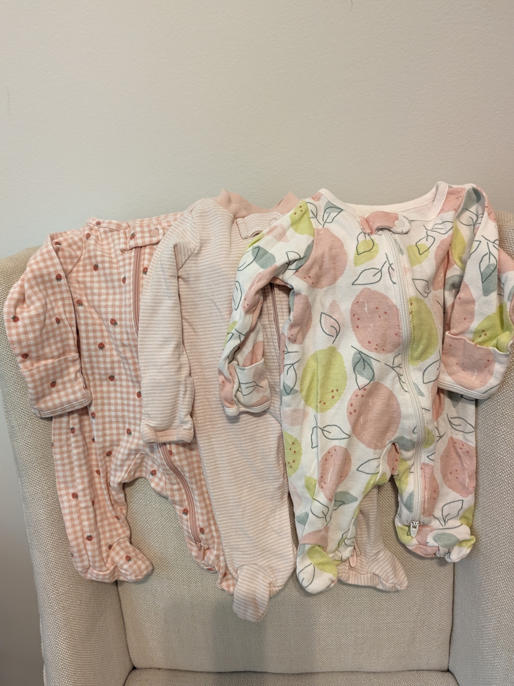 Carters Pink & Pastel Fruit Print Baby One-Piece (3-Pack)